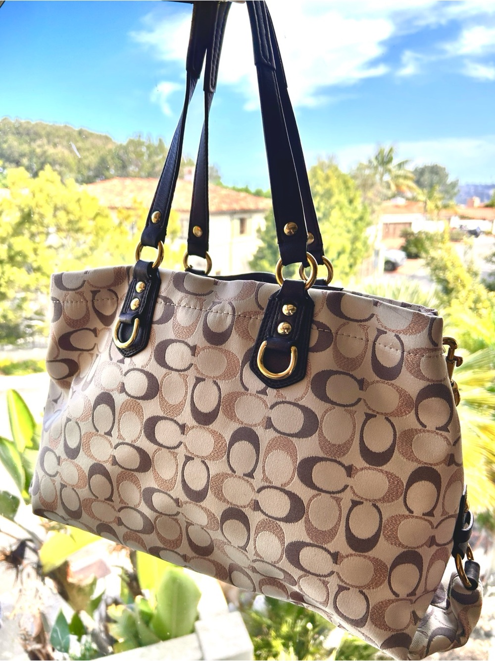 Coach Signature Canvas Shoulder Bag in Beige and Brown - Picture 2 of 12